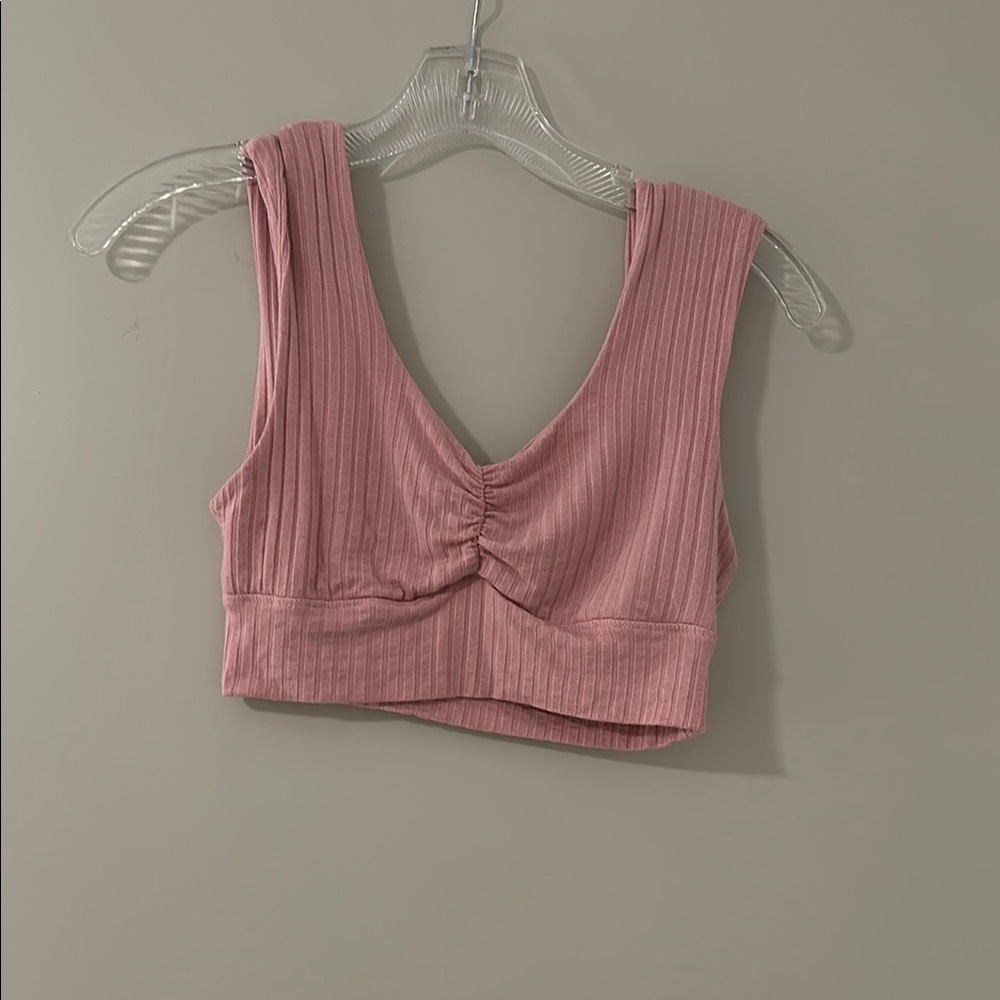 Z Supply Pink Ribbed Ruched Crop Tank Top